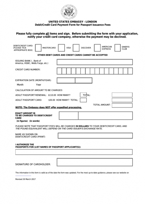 Printable Credit Card Payment Form Template Doc Example