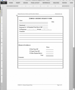 Printable Employee Absence Request Form Template Word Example