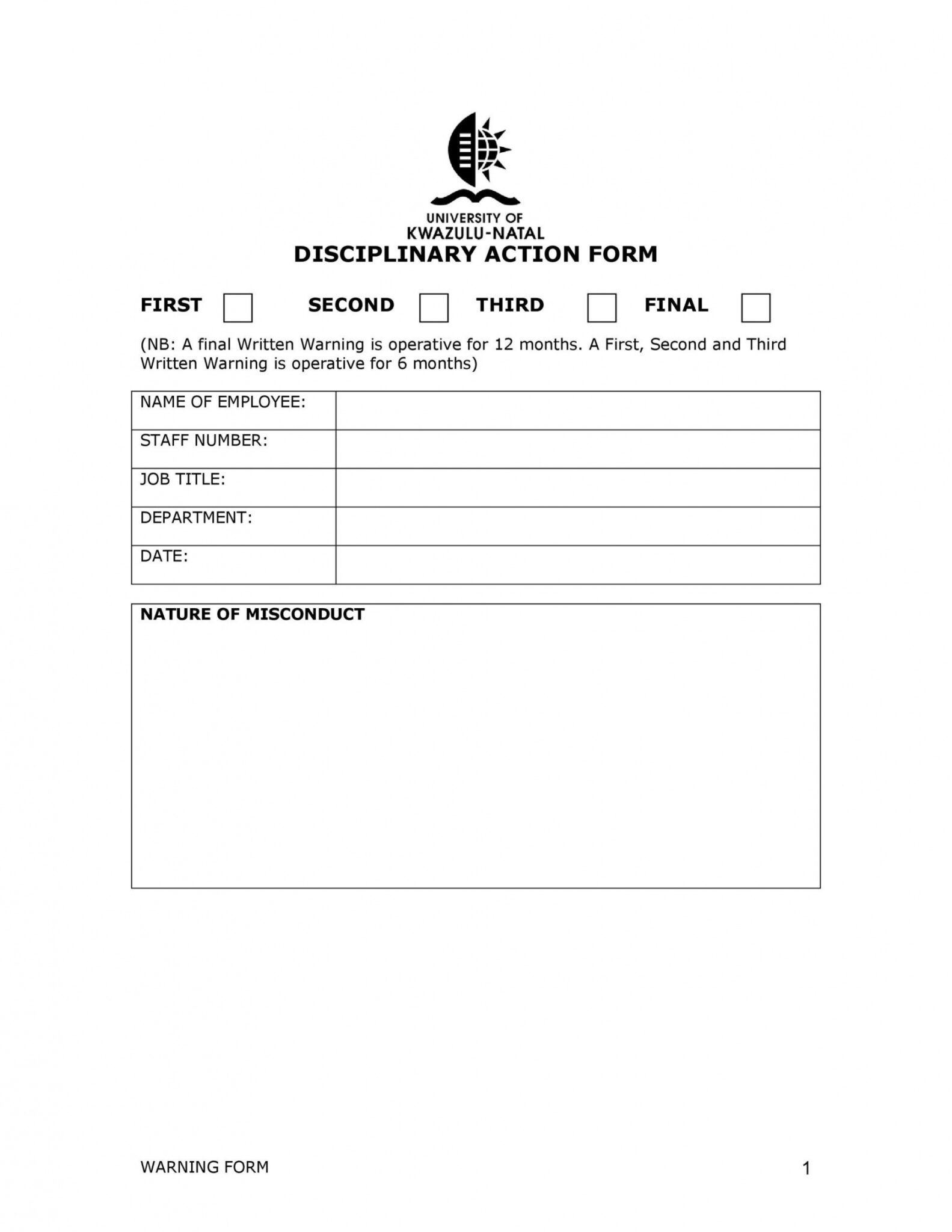 Printable Employee Disciplinary Action Form Template Word Sample