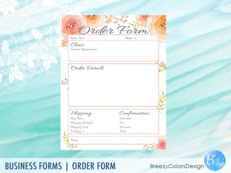 Florist Wedding Order Form Template