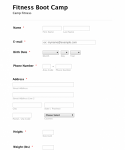 Printable Football Camp Registration Form Template Pdf Sample