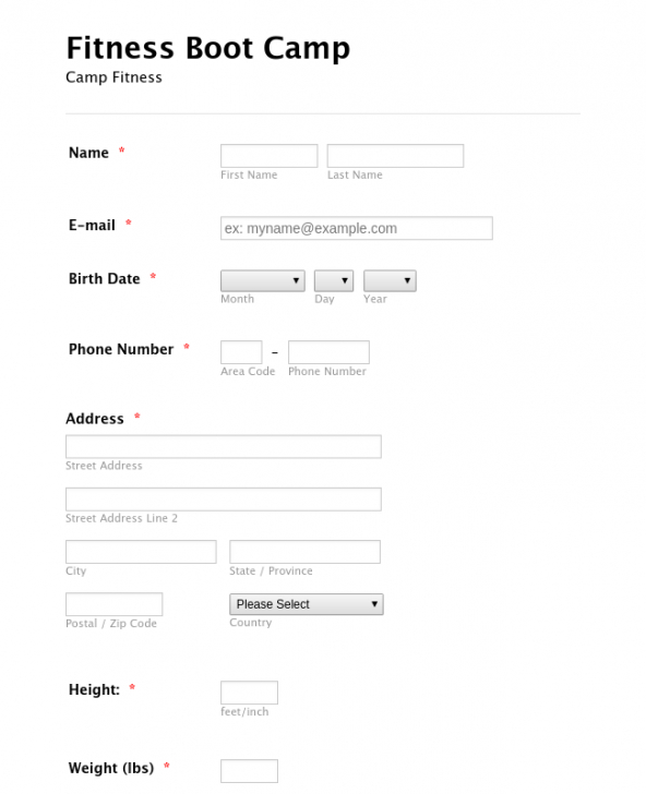 Printable Football Camp Registration Form Template Pdf Sample