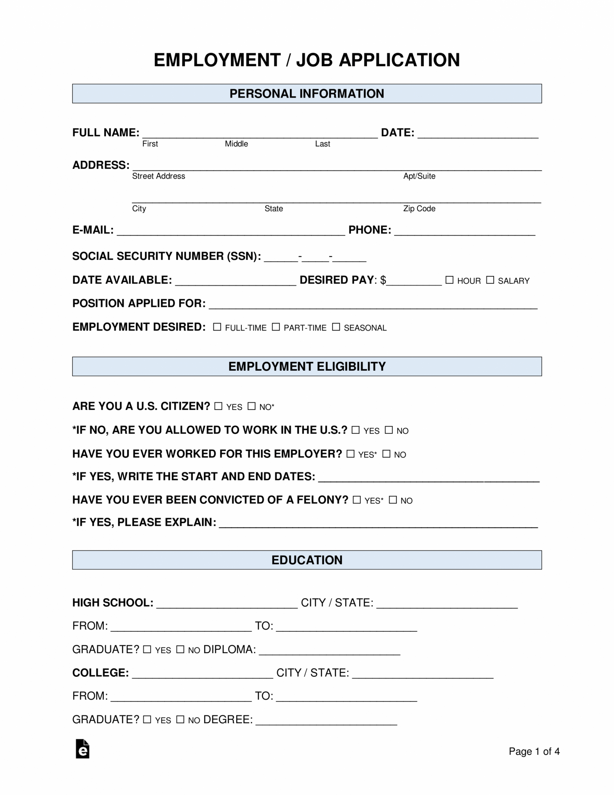 Printable New Employee Hire Form Template  Example