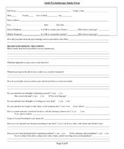 Printable New Patient Intake Form Template Word Sample