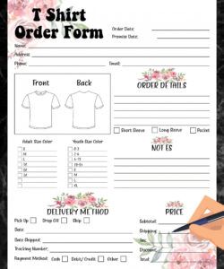 Printable T Shirt Order Form Template  Example