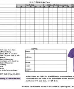 Printable T Shirt Order Form Template Excel Sample
