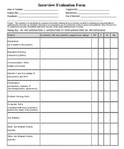 Professional Candidate Interview Evaluation Form Template Excel Sample