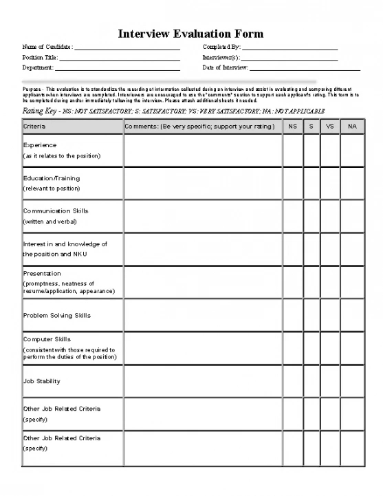 Professional Candidate Interview Evaluation Form Template Excel Sample