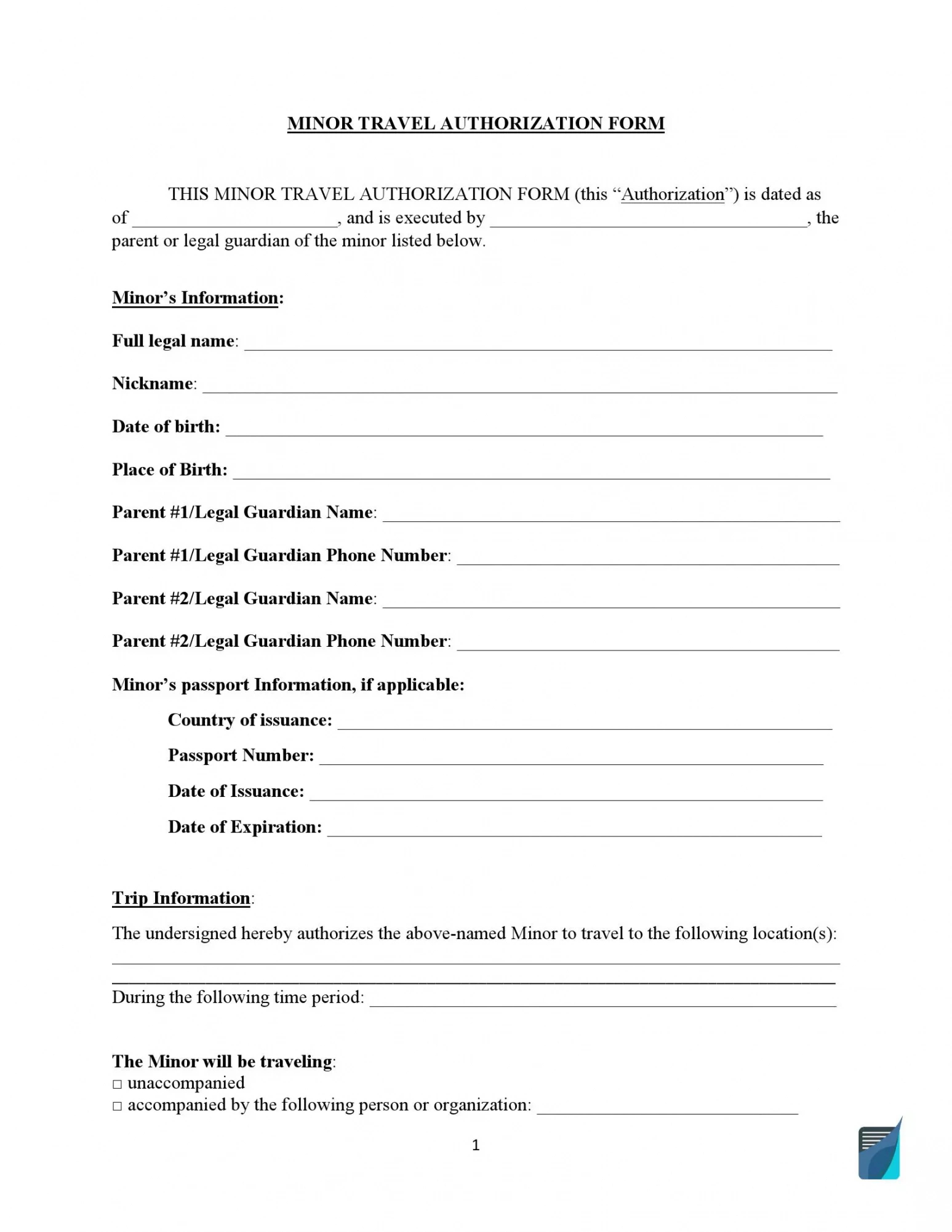 Professional Child Travel Consent Form Template Excel