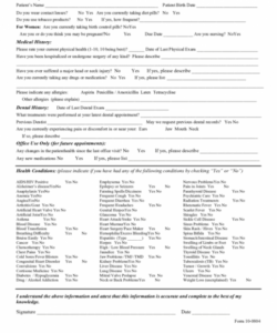 Professional Dental Medical History Form Template Excel Example