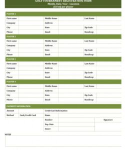Professional Golf Outing Registration Form Template