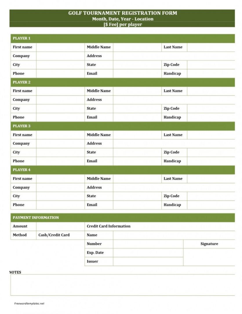 Professional Golf Outing Registration Form Template