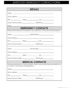 Staff Emergency Contact Form Template Doc Sample