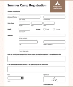 Summer Camp Registration Form Template Word Example