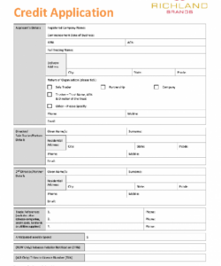 Costum 30 Day Credit Application Form Template Pdf