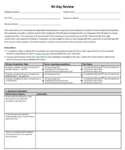 Costum 30 Day Evaluation Form Template Doc Sample