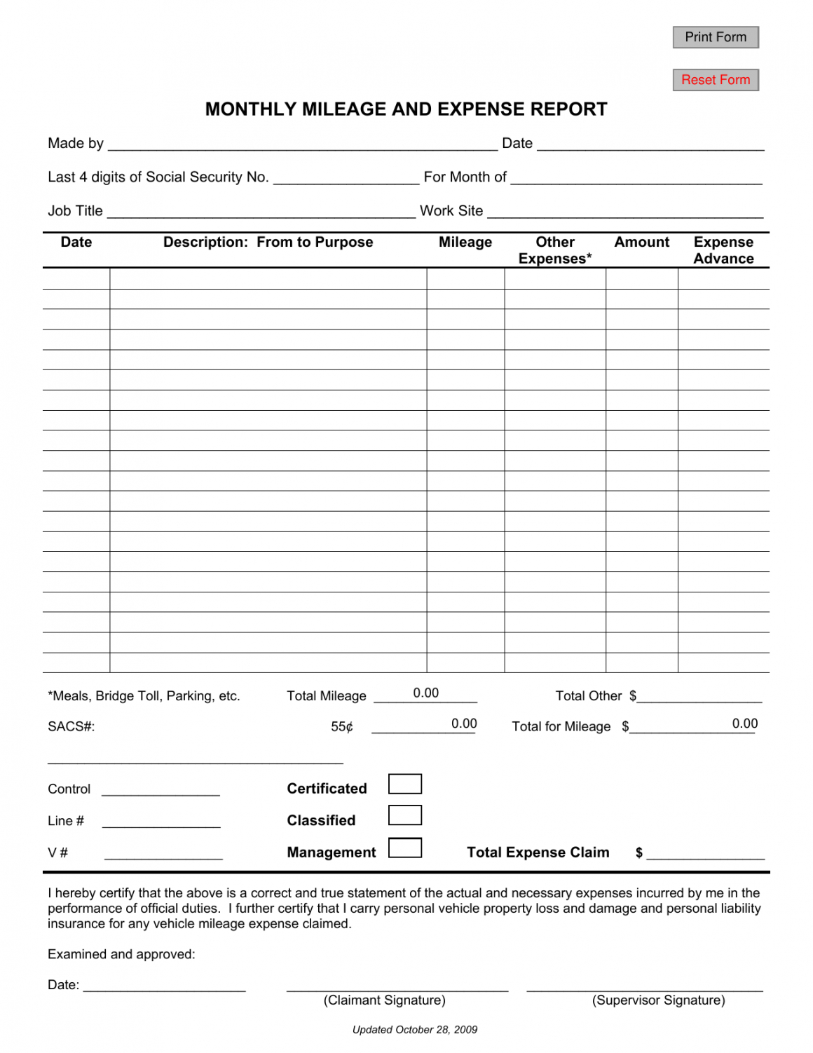 Costum Gas Mileage Reimbursement Form Template Excel Sample