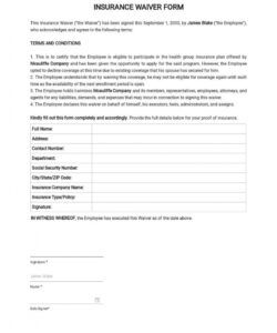 Costum Health Insurance Waiver Form Template Excel Sample