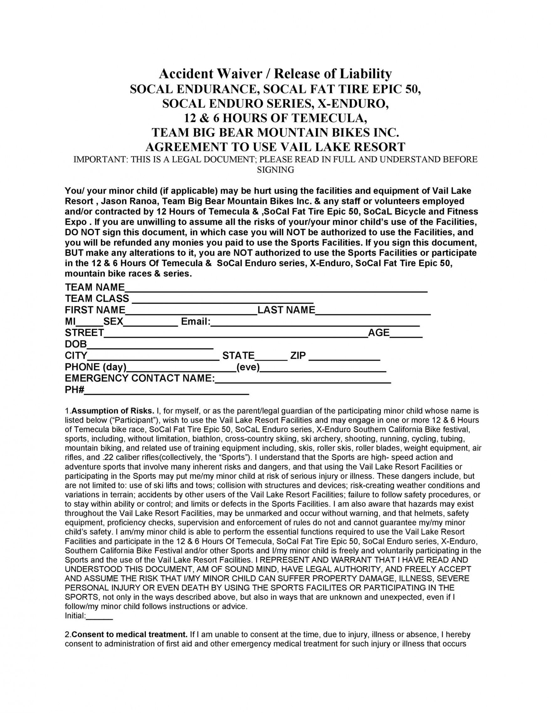 Editable Accident Liability Release Form Template Word