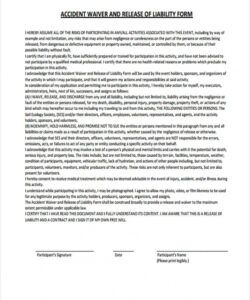 Editable Car Accident Release Of Liability Form Template Word Example