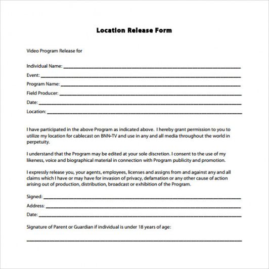 Editable Film Location Release Form Template Word