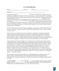 Film Location Release Form Template Word Sample
