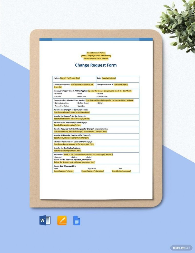 Free Simple Change Request Form Template Excel Sample