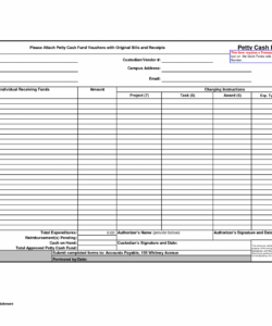 Petty Cash Reimbursement Form Template Excel