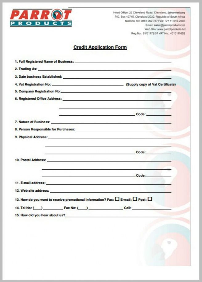 Printable 30 Day Credit Application Form Template  Example