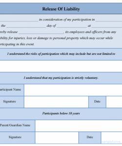 Printable Accident Liability Release Form Template Pdf Example