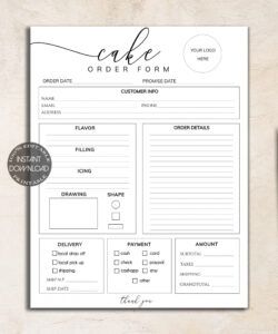 Printable Bakery Cake Order Form Template Word Example