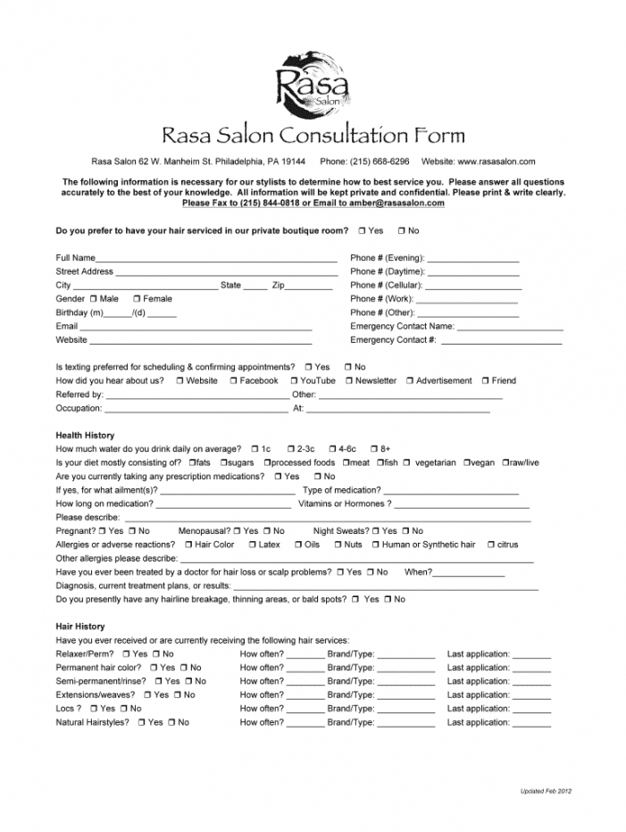 Printable Beauty Client Consultation Form Template