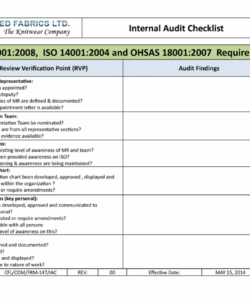 Printable Internal Audit Form Template  Example