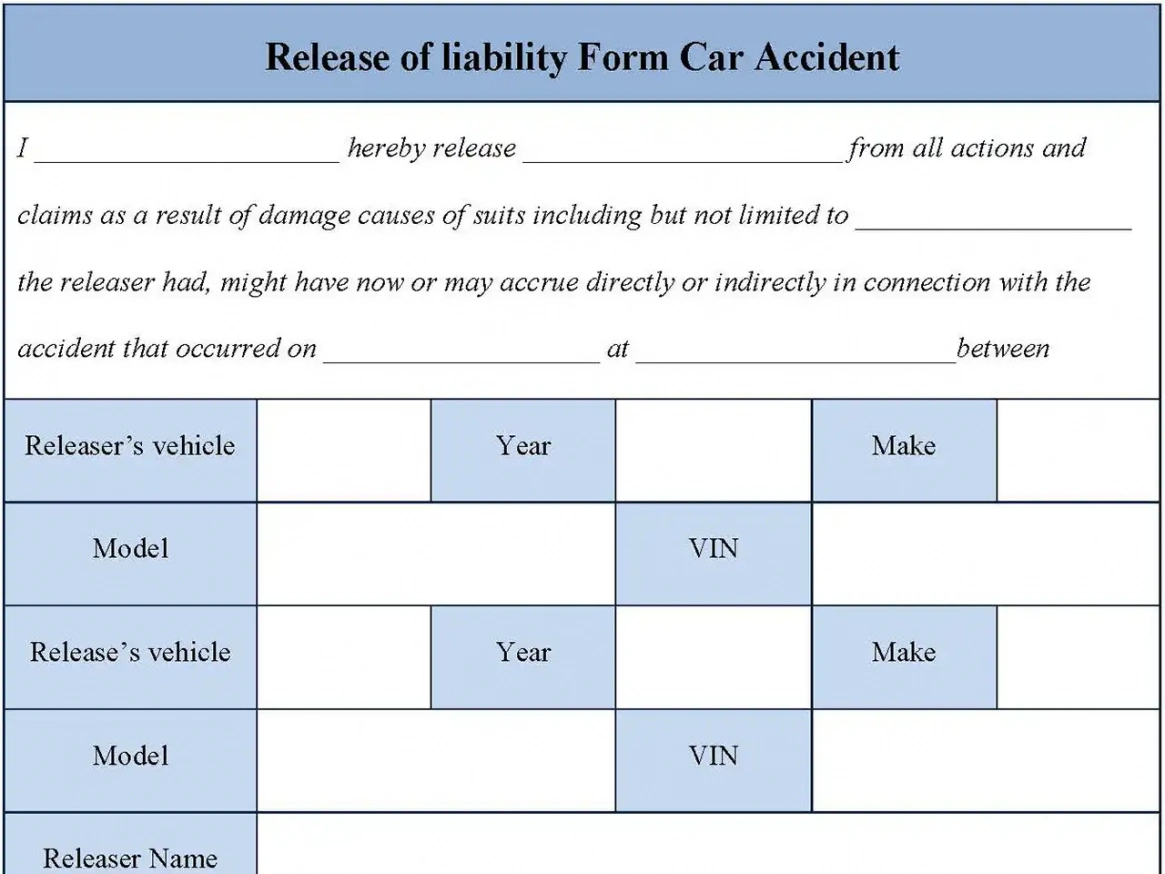 Professional Car Accident Release Of Liability Form Template Excel