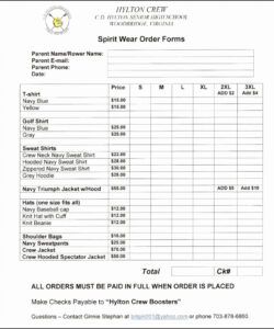 Professional Sample Uniform Order Form Template Word
