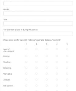 Professional Soccer Player Evaluation Form Template Excel