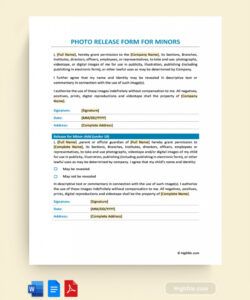 Professional Video Release Form For Minors Template Excel Sample