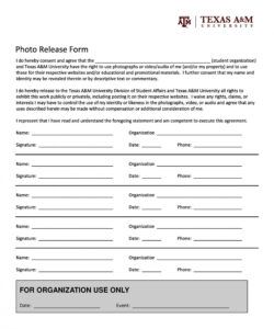 School Photo Release Form Template Word Sample