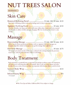 Costum Hair Salon Service Menu Templates Word Example