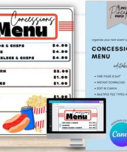 Editable Baseball Concession Stand Menu Template Pdf Example