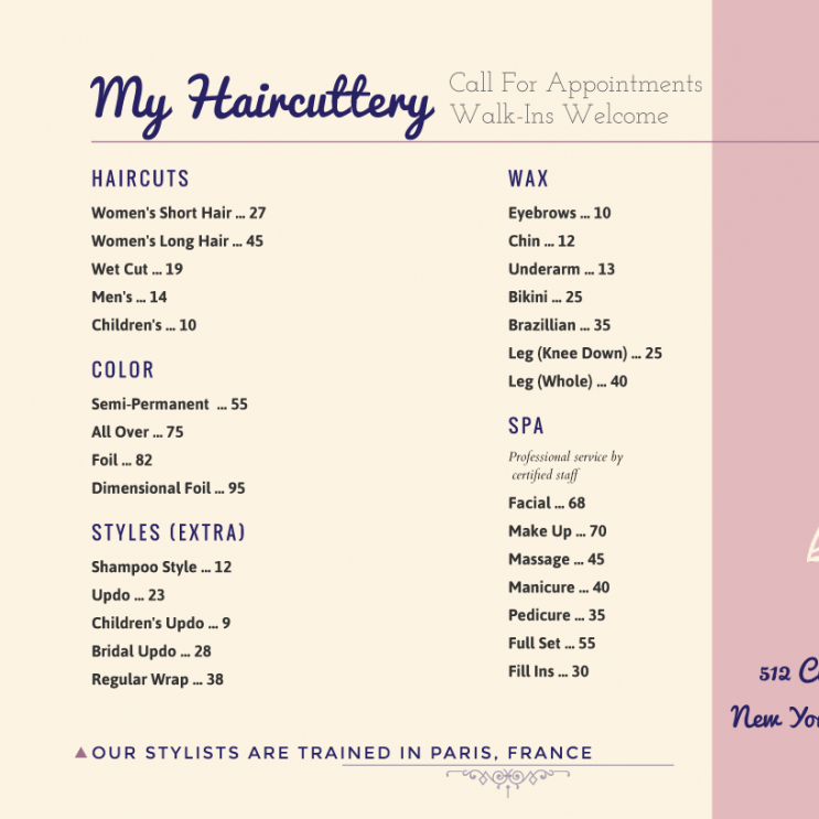 Editable Hair Salon Service Menu Templates Word Example