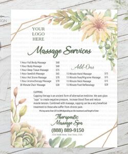 Editable Massage Therapy Menu Of Services Template  Example