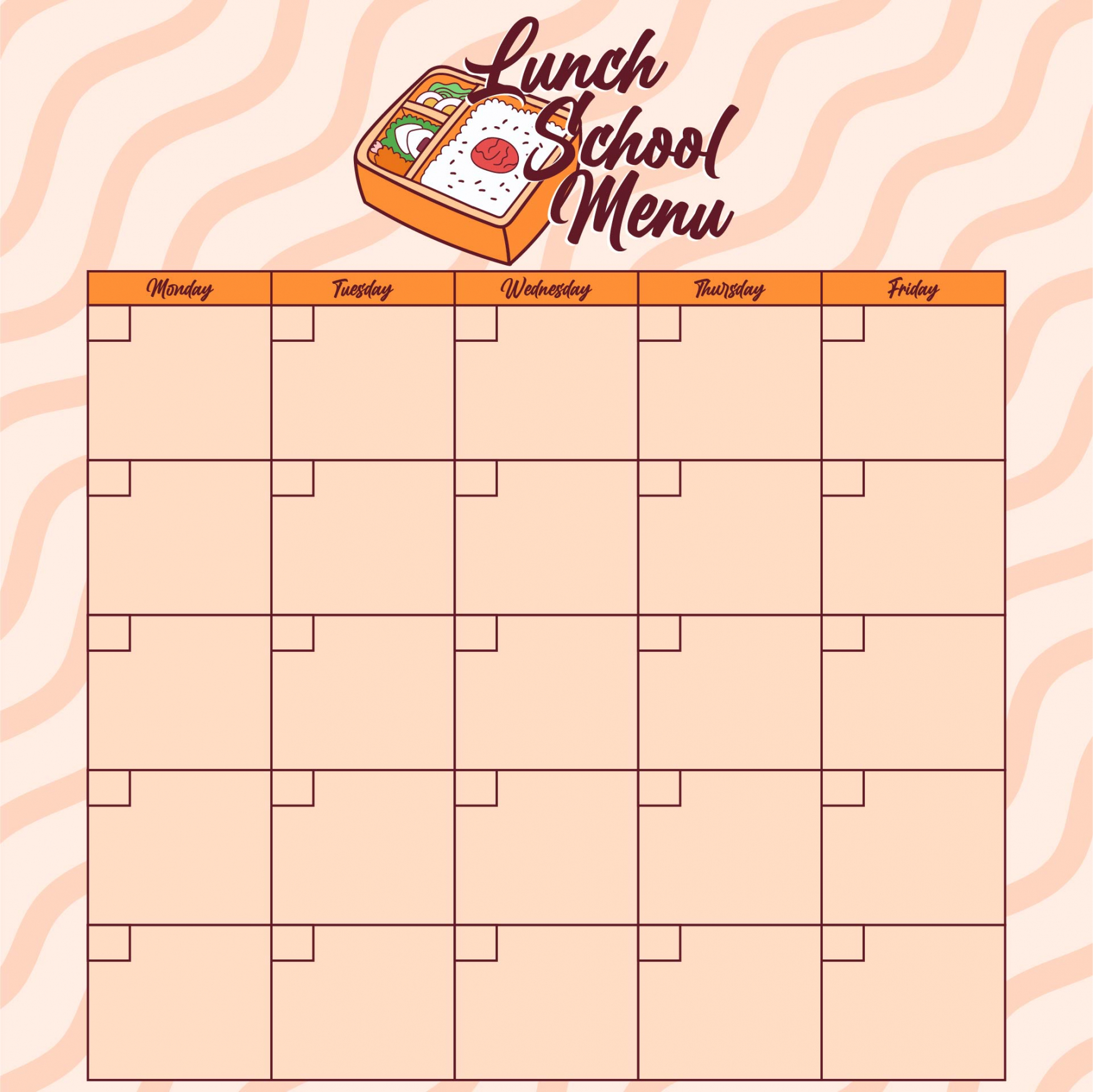 Printable High School Lunch Menu Template Doc Sample