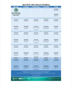 Printable Iowa School Menu Template Word Example