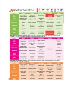 Professional High School Lunch Menu Template Doc