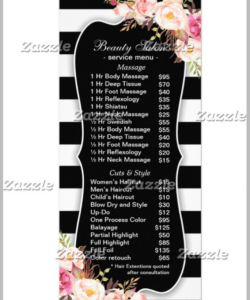 Costum Hair Salon Price Menu Template  Excel Example