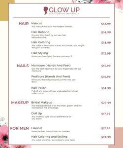 Costum Hair Salon Price Menu Template  Pdf