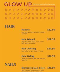 Costum Hair Salon Price Menu Template  Pdf Example