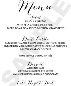 Costum Wedding Reception Dinner Menu Template Doc