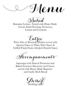 Costum Wedding Reception Dinner Menu Template Excel Sample